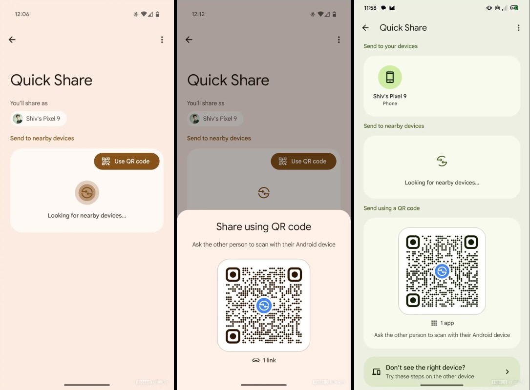 Google satser på QR-koder i Quick Share for enklere filoverføring 2 Den siste oppdateringen kombinerer effektivt de to metodene – trådløs og QR-kode – på én skjerm, og brukeren kan umiddelbart velge det siste alternativet uten å vente på at en enhet i nærheten skal oppdages.