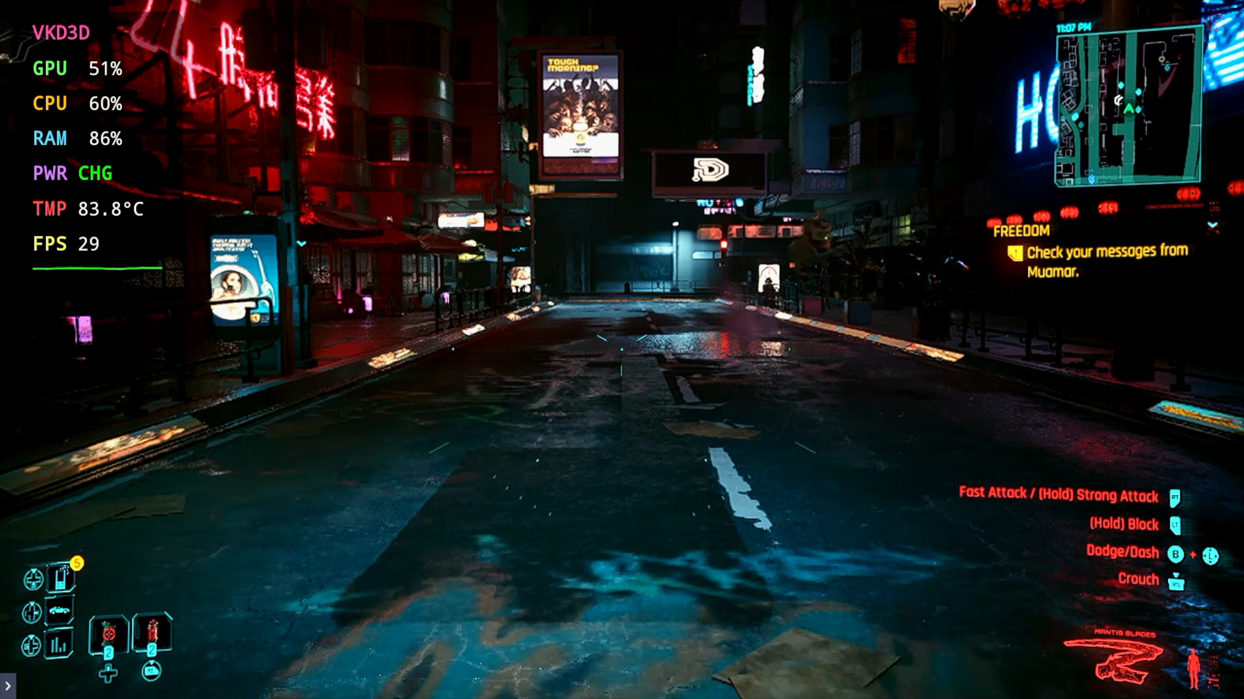 Cyberpunk 2077 kjørte på en Red Magic 11 Pro Android-smarttelefon ved hjelp av lag med PC-emulering i stedet for skystrømming. 
